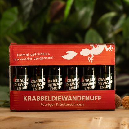 Krabbeldiewandenuff Shots | 25 x 2CL Box | 6 x 2CL Riegel Party-Schnaps | 50%
