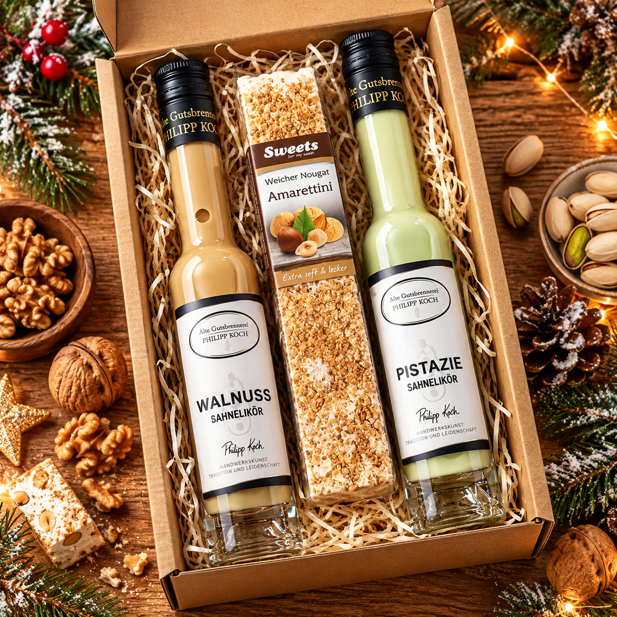 Sahnelikör Geschenk Set | süße Leckerei + Pistazien & Walnuss Likör