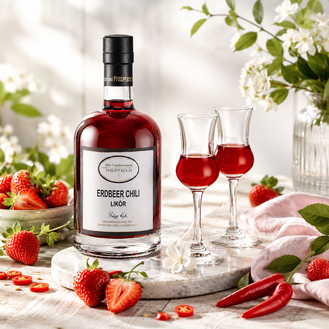 Erdbeer Chili Likör | fruchtiger Erdbeeren Likör mit Chili | 0,5L | 20%